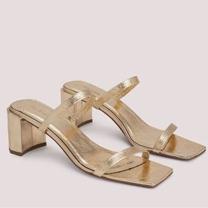 BY FAR Tanya 67mm metallic effect leather mules.